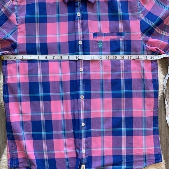 Penguin Original Classic Fit Pink Plaid Short Sleeve Shirt Size Medium - Picture 14 of 16